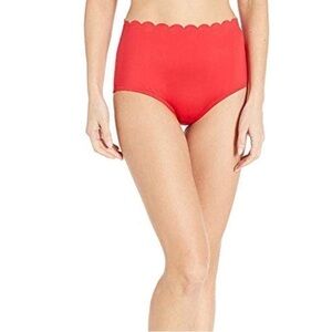 Kate Spade Scalloped High Waist Bikini Bottom Rosa Red Size Small NWT